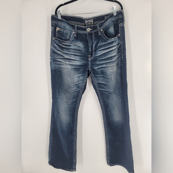 SALVAGE‎ by BUCKLE Jeans Mens 36 X 33 Relaxed Fit Dark Wash Blue Denim